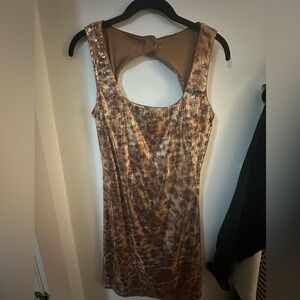 NWT Vintage Gold Sequin Animal Print Cheetah Caché Minidress Open Back